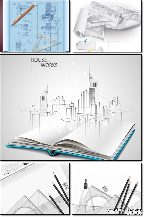 Drawing tools. Architect's paper with pencils - Vector