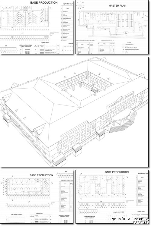 Detailed architectural drawing of the building motor company - Vector