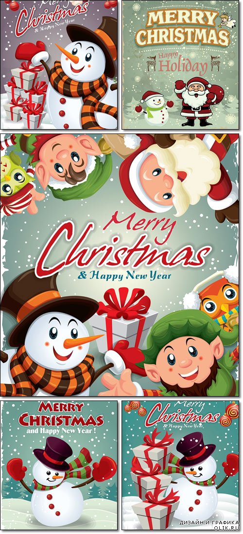 Vintage Christmas poster design with snowman - Vector photo