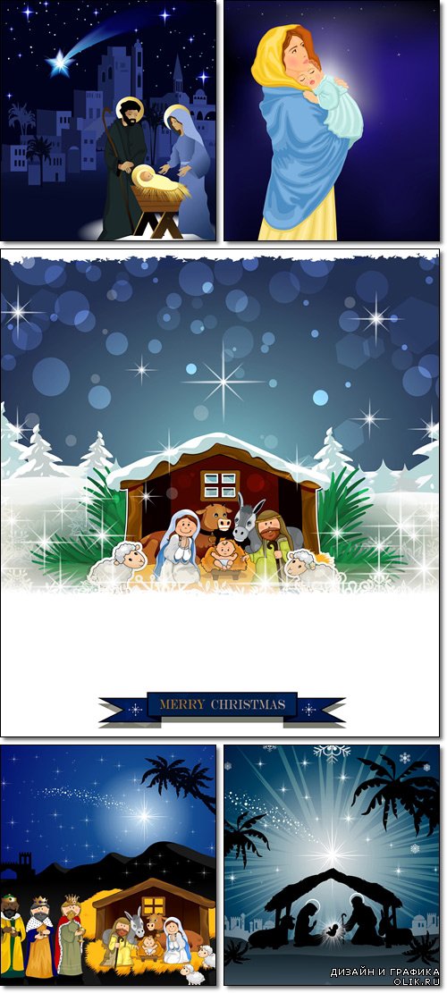 Christmas nativity scene with holy family - Vector