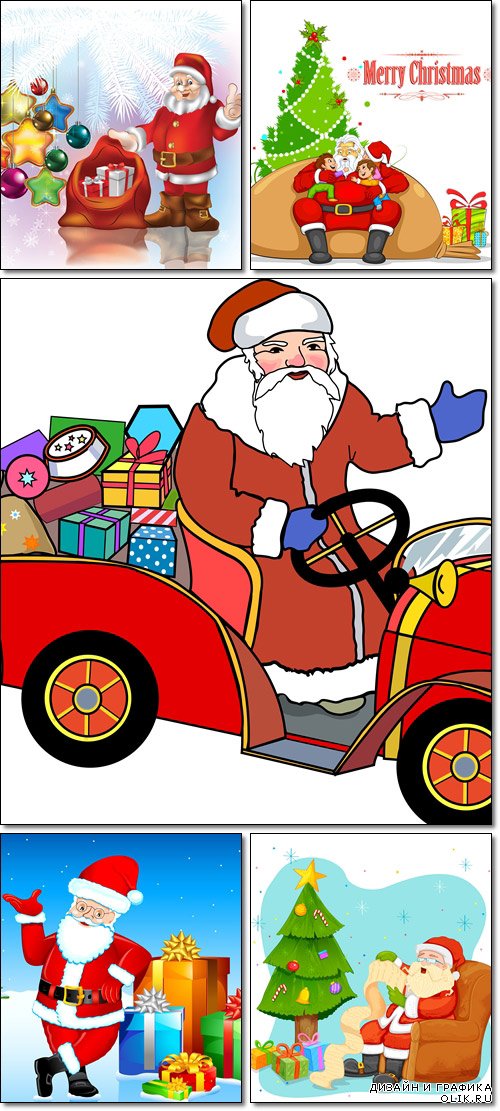 Christmas greeting with Santa Claus with Gifts - Vector