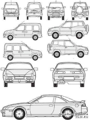 Автомобили Nissan - векторные отрисовки в масштабе