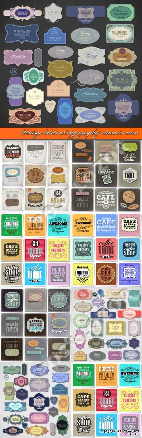 Vintage labels and typography elements vector 