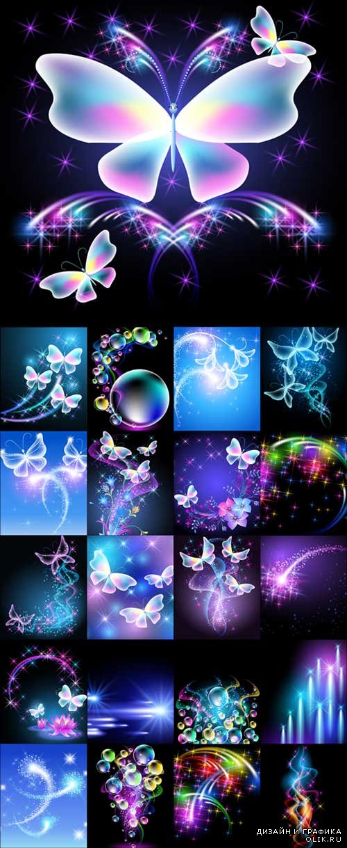Beautiful colorful vector backgrounds with stars, butterflies and bubbles