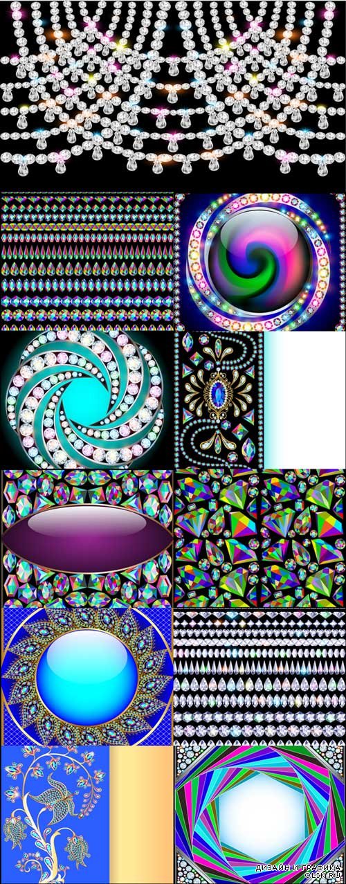 Colorful vector diamonds seamless pattern, borders and backgrounds