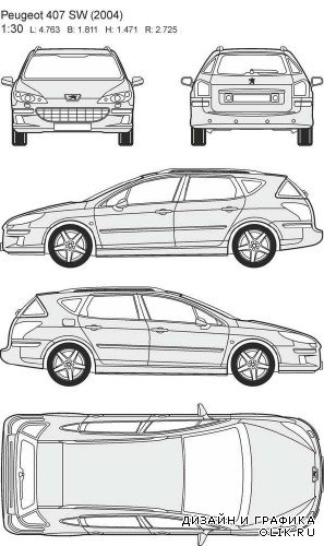 Автомобили Peugeot - векторные отрисовки в масштабе