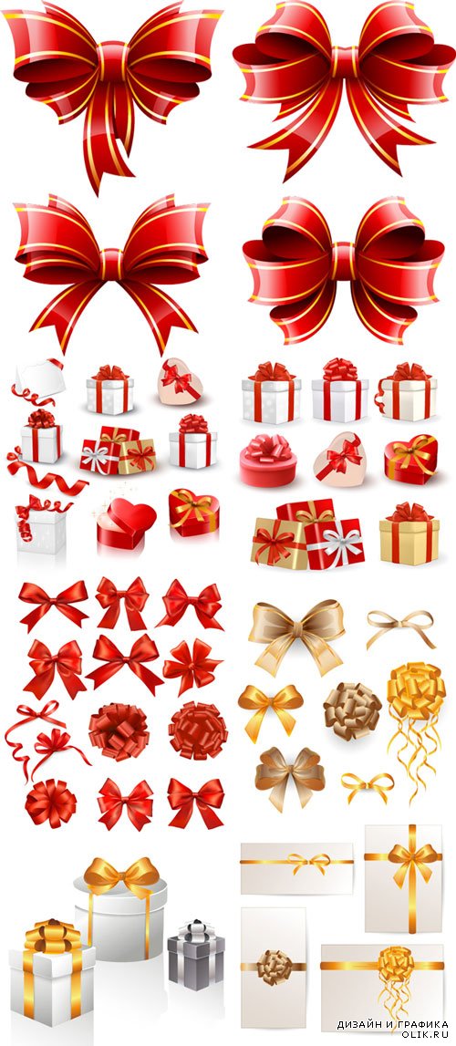 Gift boxes, ribbons and bows vector material
