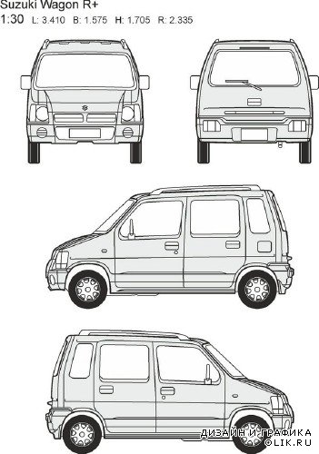 Автомобили Suzuki - векторные отрисовки в масштабе