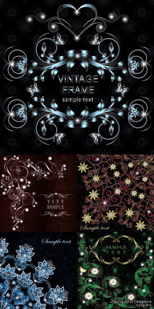 Splendour vector backgrounds with delicate elements and diamonds