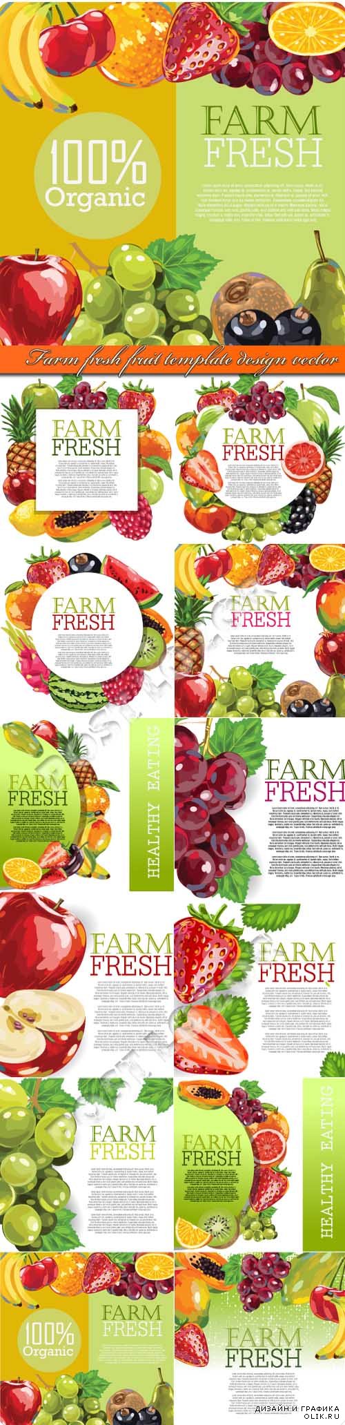 Farm fresh fruit template design vector