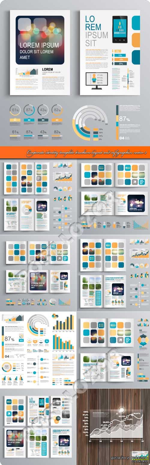Corporate identity template brochure layout and infographics vector 2