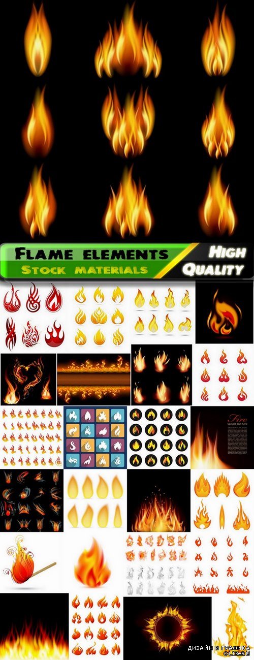 Fire icons and detailed flame elements - 25 Eps