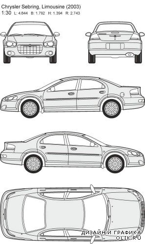 Автомобили Chrysler - векторные отрисовки в масштабе