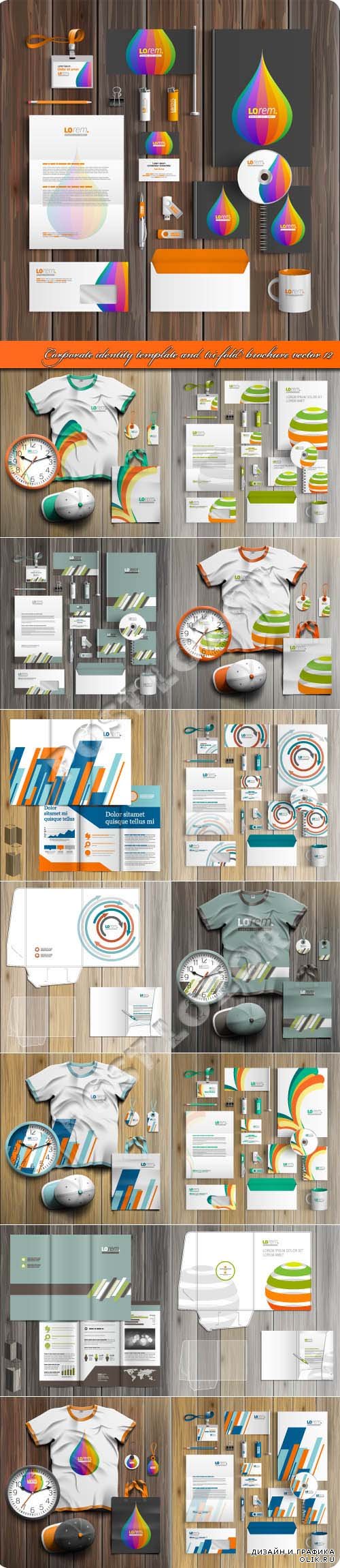 Corporate identity template and tri-fold brochure vector 12