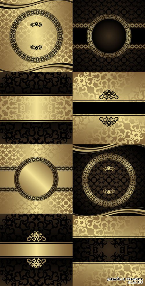 European vector background with golden patterns set 1