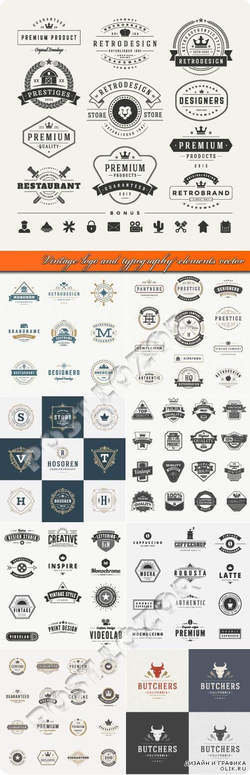 Vintage logo and typography elements vector