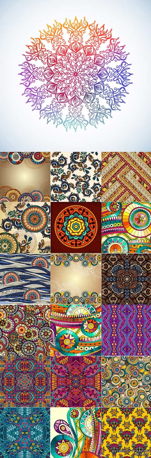 Ethnic pattern styles art backgrounds vector