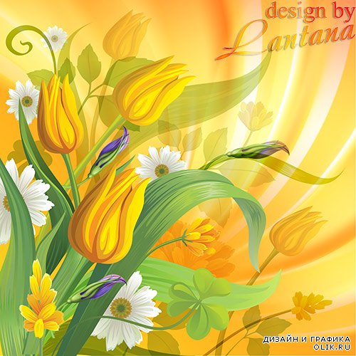 PSD исходник - Вновь весна и ярче солнце красит мир в цвет золотой