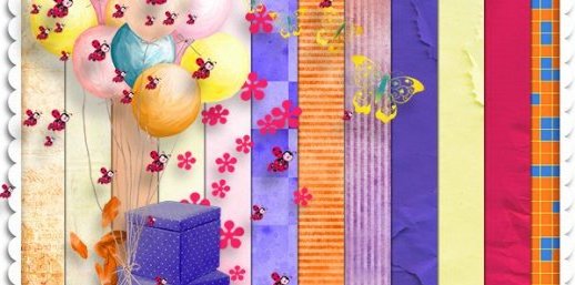 Набор для скрапбукинга для детей на День Рождения - праздничные фоны, шарики, цветочки, подарки