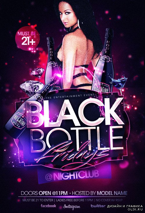 Flyer Template - Black Bottles Ladies Night PSD