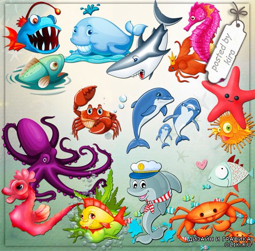 Детский клипарт - Забавные морские животные