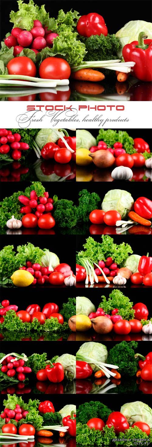 Свежие овощи, здоровое питание на черном фоне