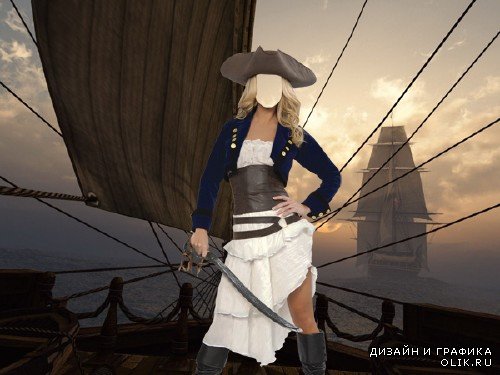  PHSP шаблон - Пиратка на палубе корабля 
