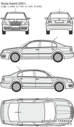 Автомобили Skoda - векторные отрисовки в масштабе