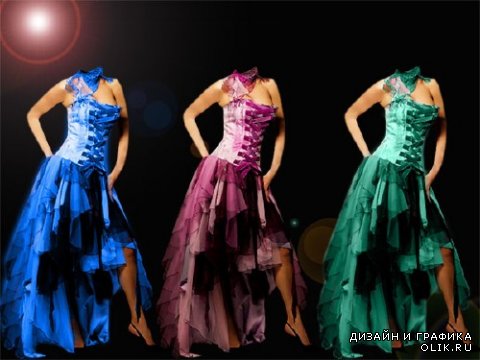  Шаблон для девушек - В платье 5 разных цветов 
