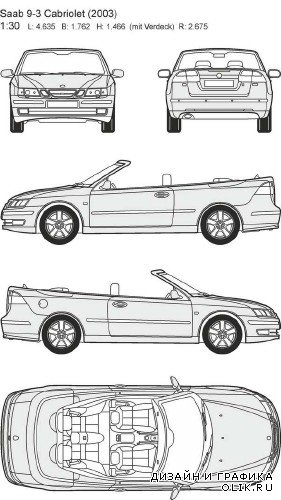 Автомобили Saab - векторные отрисовки в масштабе
