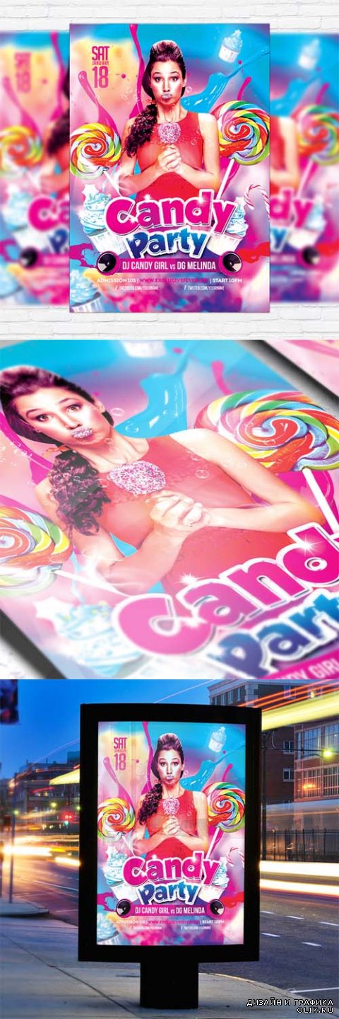Flyer Template - Candy Party + Facebook Cover
