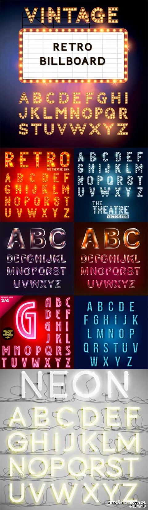 Neon light vector alphabet
