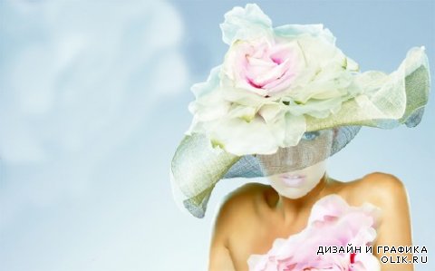  Шаблон для фотошопа - В гламурной шляпе с цветами 