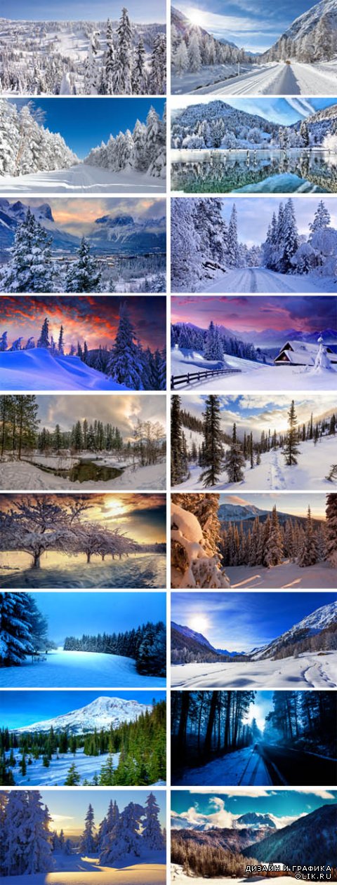 Зимние пейзажи - горы, лес в снегу, дороги, ели в снегу