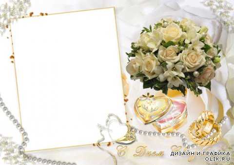 Рамка для фото –  Свадебный букет белых роз