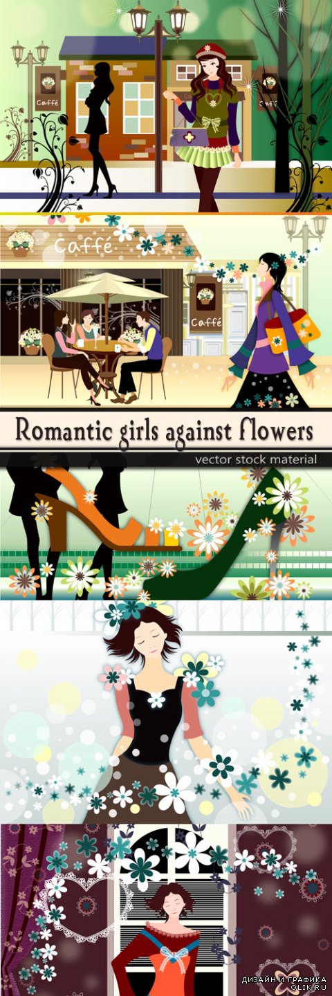 Romantic girls against flowers