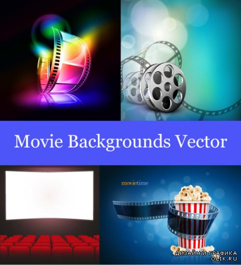 Coloured movie film abstract background with popcorn (Vector)