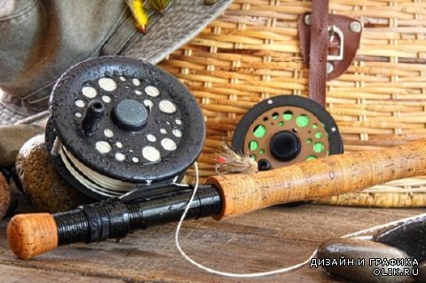 Рыбалка, рыбаки и рыбацкие снасти (клипарт)