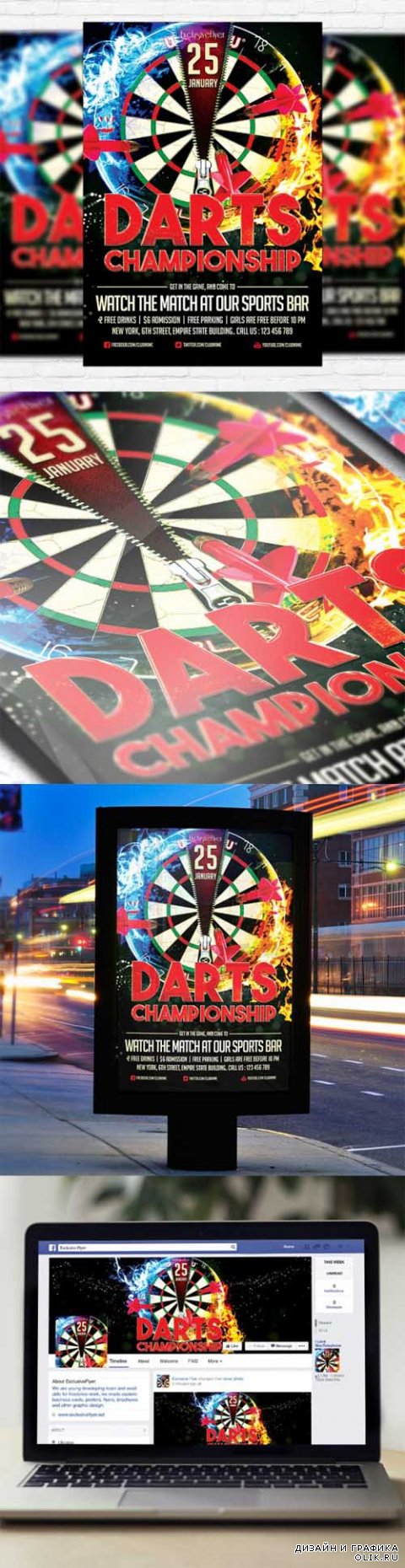 Flyer Template - Darts Championship + Facebook Cover