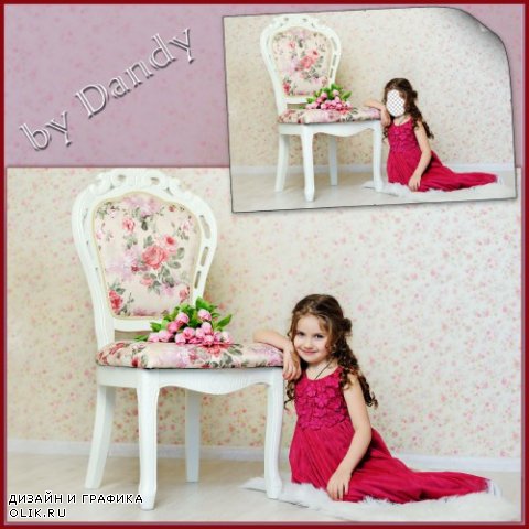 Шаблон для фотошопа - Маленькая принцесса с тюльпанами