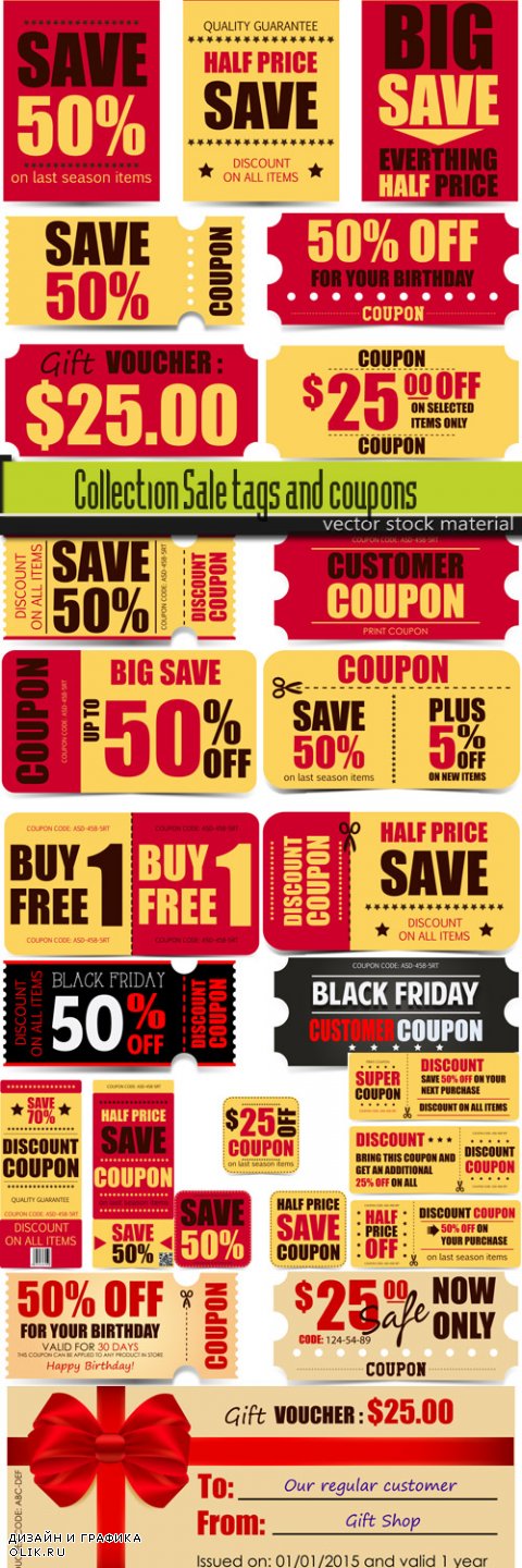 Collection Sale tags and coupons