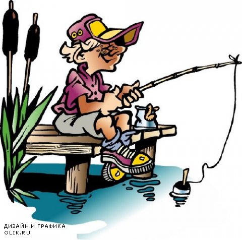 Рыбак, рыбалка, рыболовецкие снасти в векторе