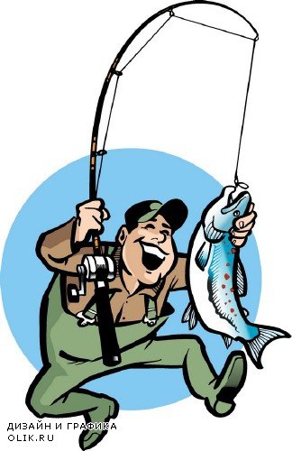 Рыбак, рыбалка, рыболовецкие снасти в векторе