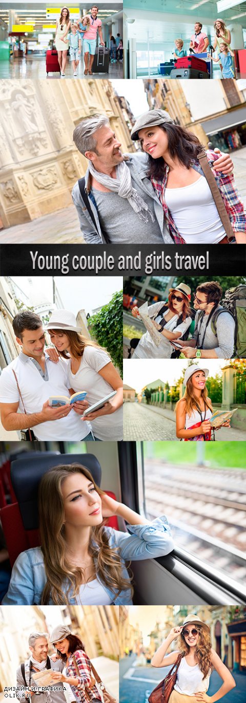 Young couple and girls travel