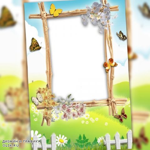  Фоторамка psd - Весенние бабочки 