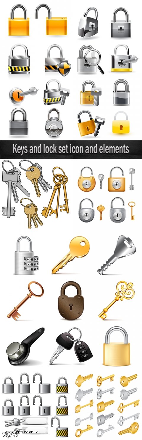 Keys and lock set icon and elements
