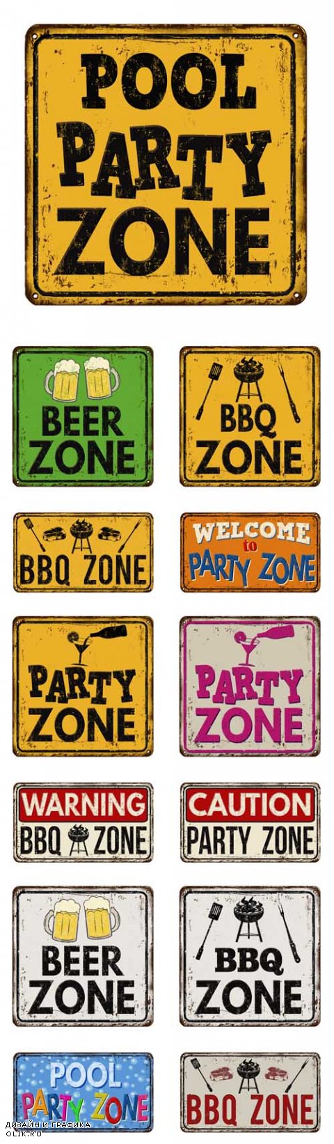 Vector Party and BBQ Zone Vintage Rusty Metal Signs