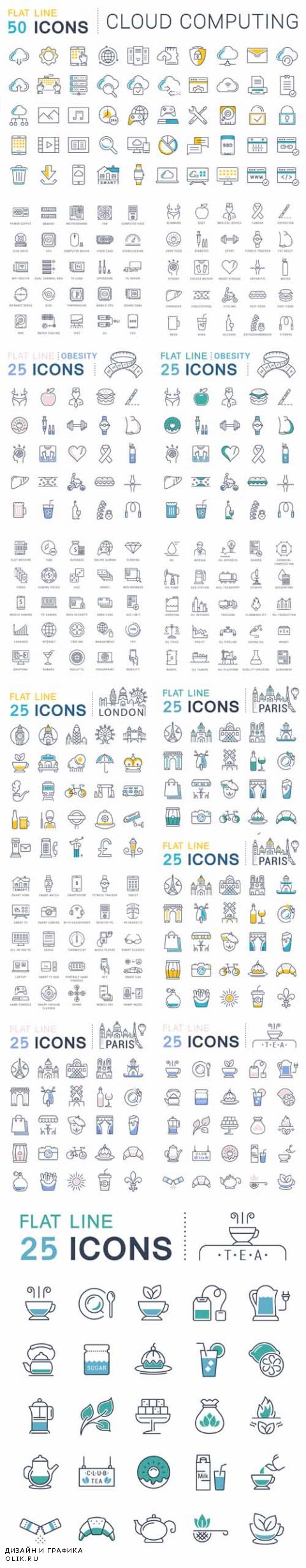 Vector Different Flat Line Icons