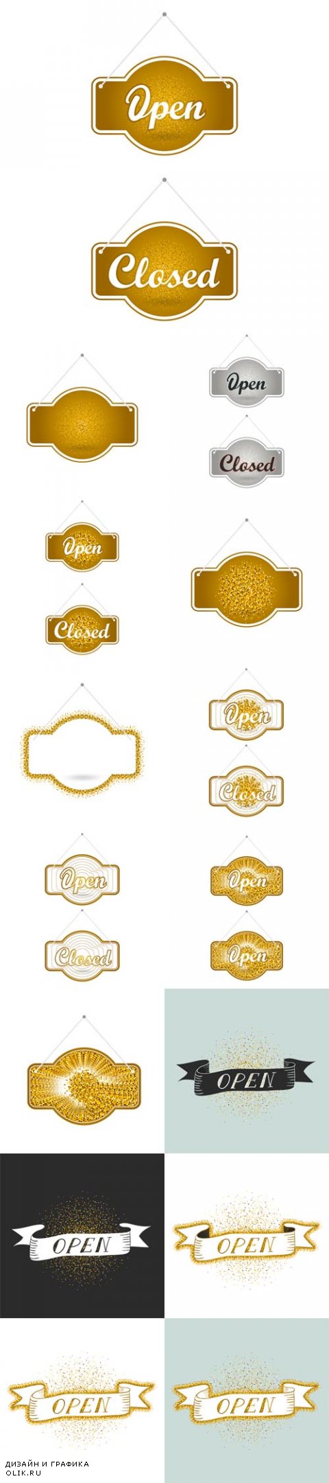 Vector Gold Sparkling Ribbons with the Inscription Open
