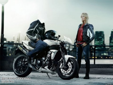  Шаблон для фото - Байкер на мотоцикле с девушкой 
